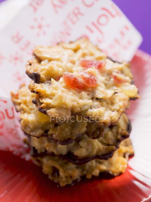 Closeup view of piled Florentines with chocolate — Stock Photo