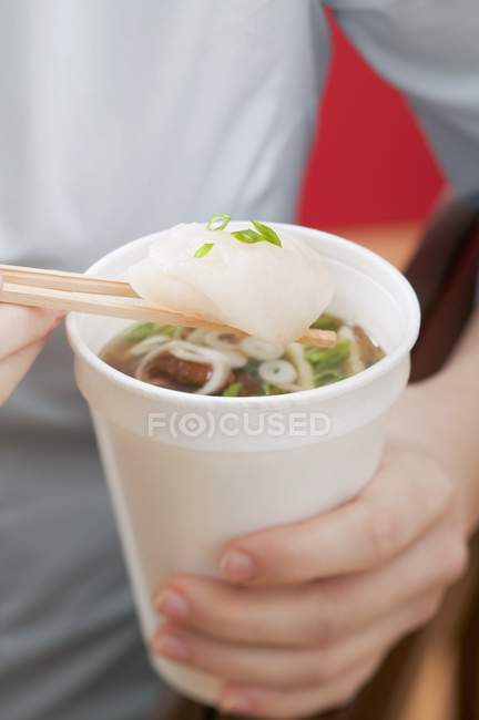 Asiatische Nudelsuppe mit Dim Sum — Stockfoto