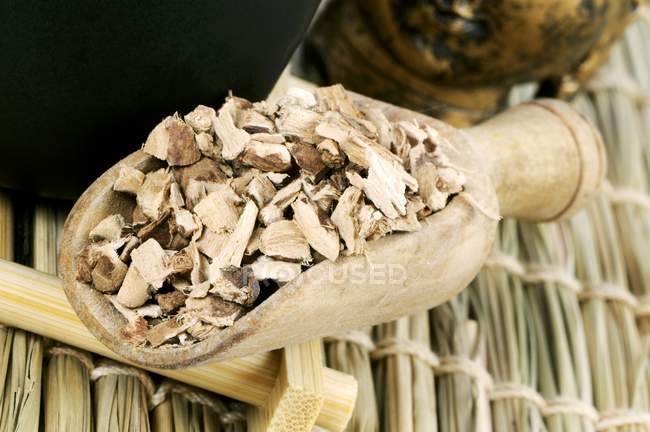 Racine de calamus dans la cuillère — Photo de stock