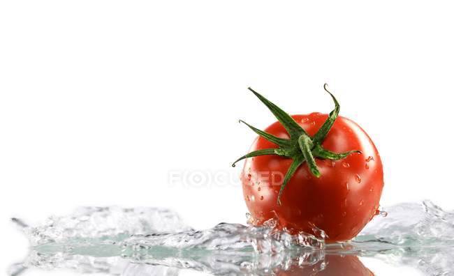 Tomate rojo rodeado de agua - foto de stock
