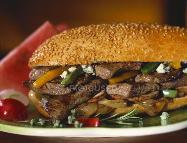 Steak, Onion and Sandwich — Stock Photo