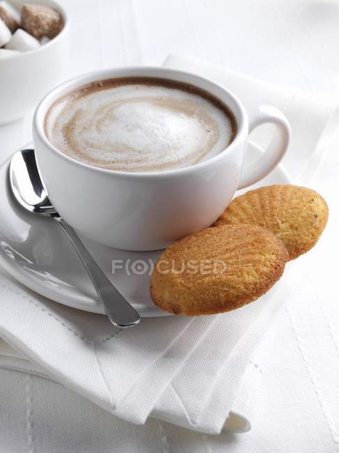 Tasse Cappuccino mit Madeleines — Stockfoto