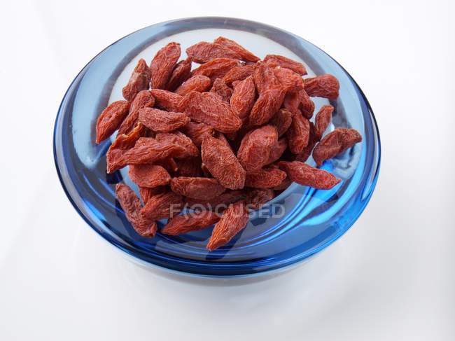Blue Bowl of dried Goji Berries — Stock Photo