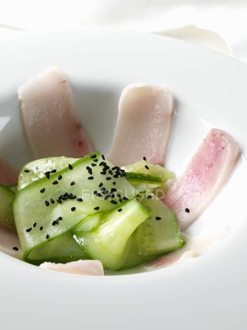 Риба-меч і салат з огірків — стокове фото