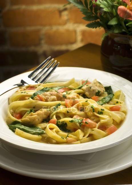 Fettuccini pasta with Chicken — Stock Photo