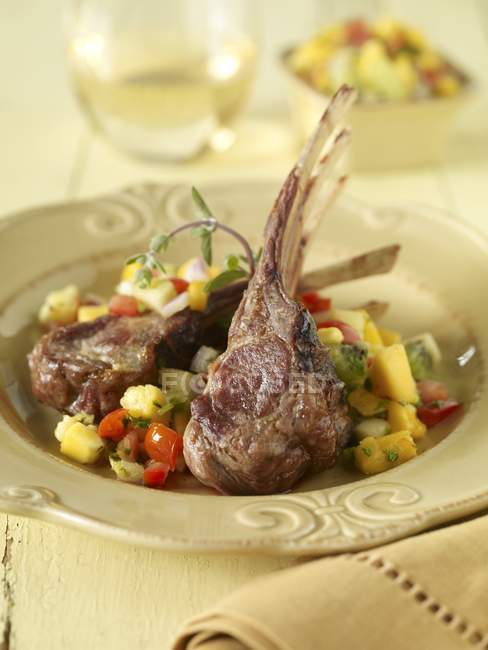 Roasted Lamb Chops with Chopped Vegetables — Stock Photo
