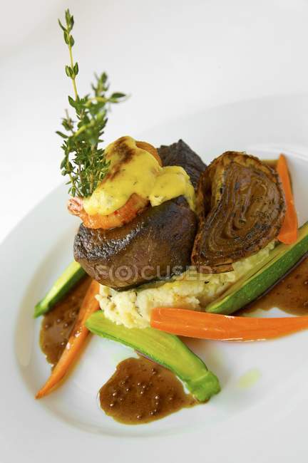 Beef Fillet with Prawn — Stock Photo