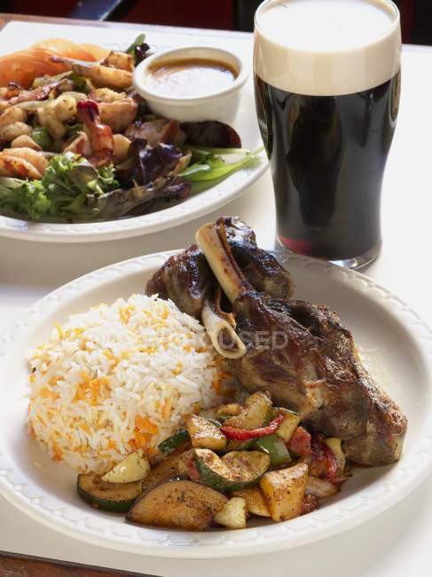 Lamb with roasted vegetables and rice — Stock Photo