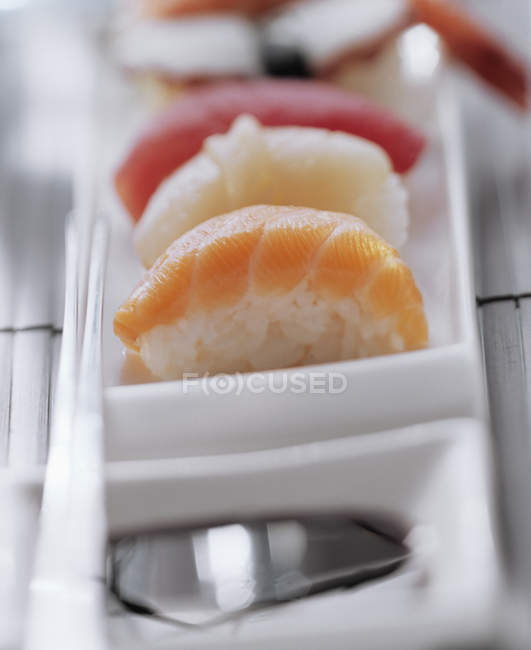 Vários sushi nigiri — Fotografia de Stock