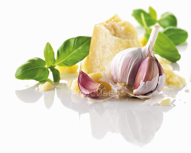 Garlic, basil and Parmesan — Stock Photo