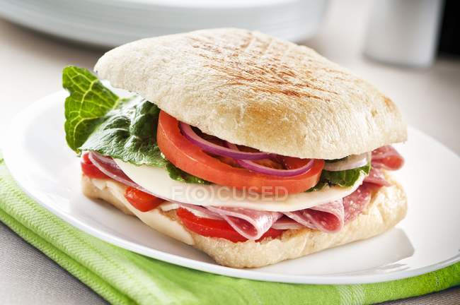Sandwich au salami et fromage — Photo de stock