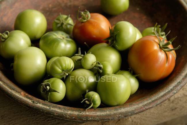 Tomates verdes e vermelhos — Fotografia de Stock