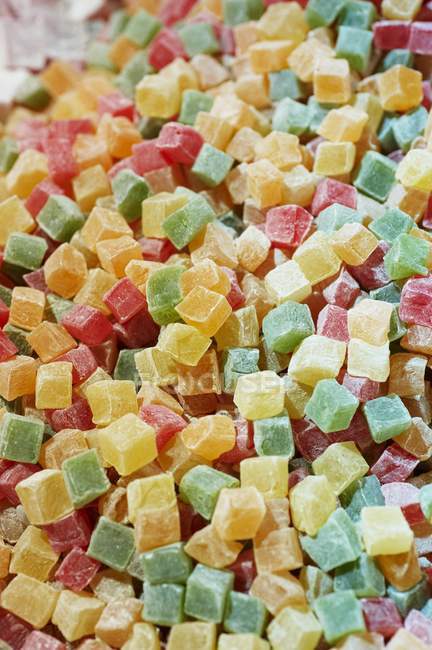 Closeup view of colorful Turkish Delight pieces — Stock Photo
