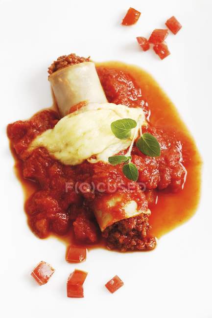 Cannelloni pasta with mince filling — Stock Photo