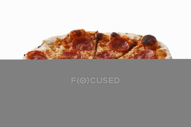 Salami pizza with tomato sauce — Stock Photo