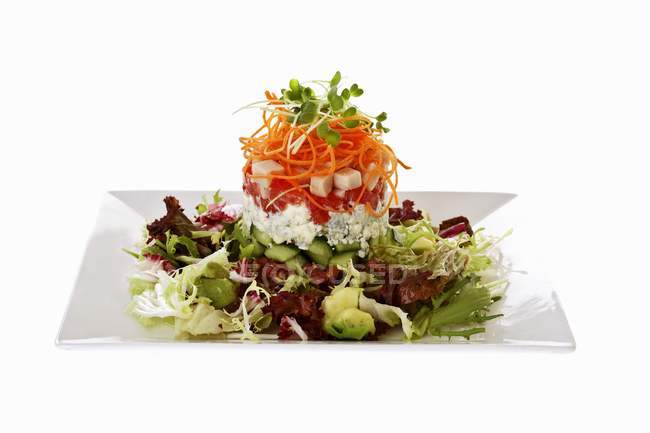 Salad tower with avocado — Stock Photo
