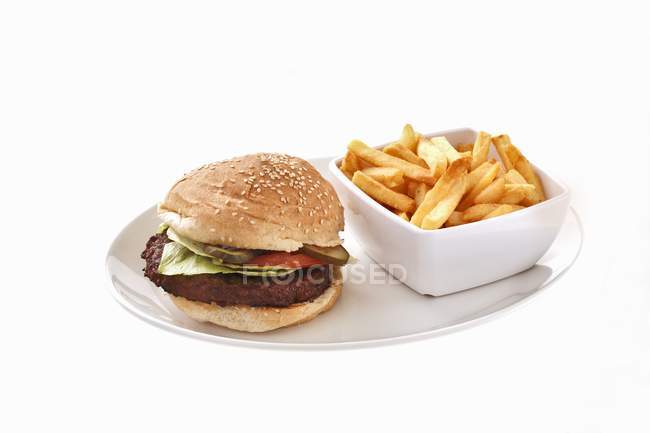 Гамбургер с картофелем фри — стоковое фото