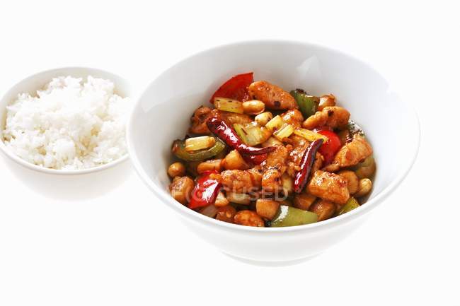 Kung Pao chicken with rice — Stock Photo