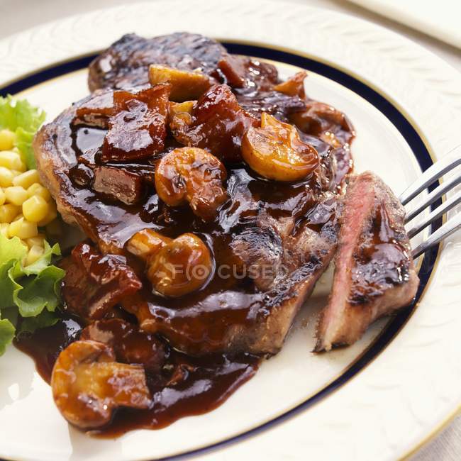 Steak with Bacon Sauce — Stock Photo