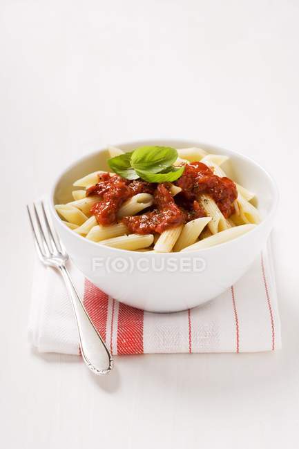 Penne pasta with tomato sauce — Stock Photo