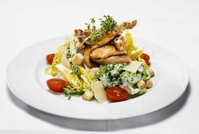 Gebratenes Hühnerfilet mit Salat — Stockfoto