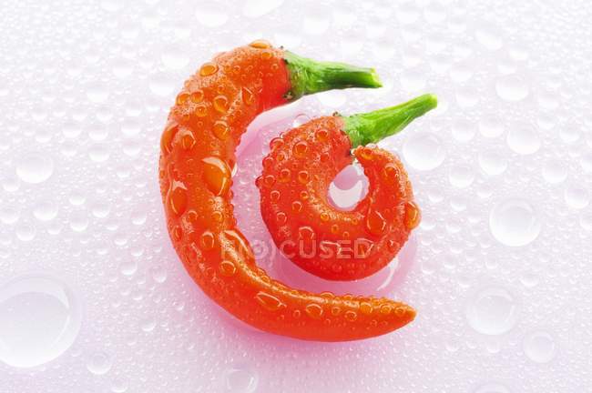 Red chillies on wet surface — Stock Photo