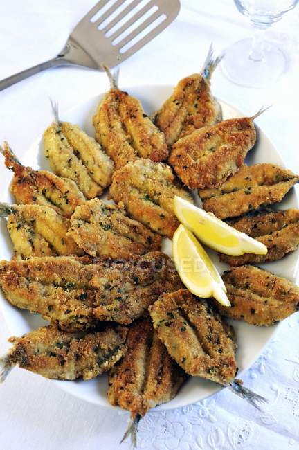 Fried sardines with  herb — Stock Photo