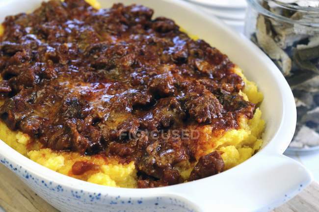 Polenta with  minced meat — Stock Photo