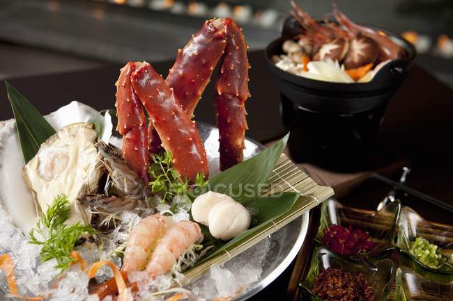 Closeup view of different Japanese seafood — Stock Photo
