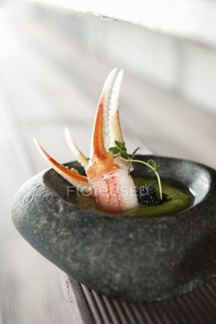 Closeup view of Crab Imperial in small stone dish — Stock Photo
