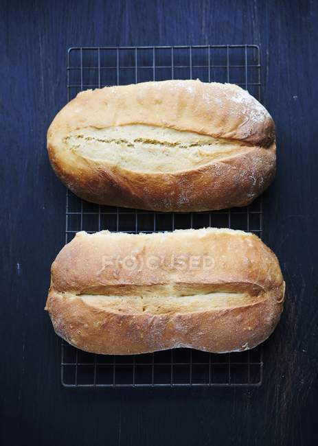 Белые хлебы на вешалке — стоковое фото
