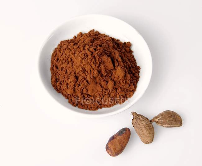 Какао-порошок і какао-боби — стокове фото