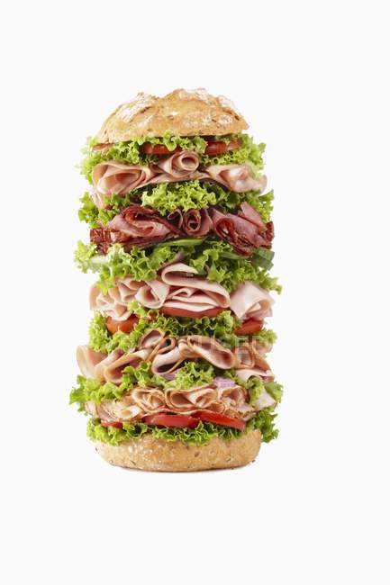 Giant ham and lettuce sandwich — Stock Photo