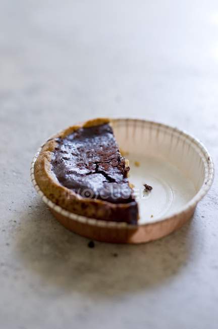 Half eaten Chocolate tart — Stock Photo