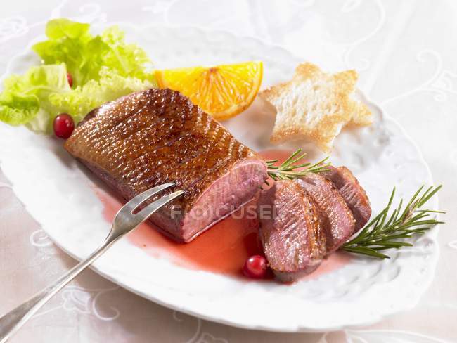 Duck breast with toast star — Stock Photo