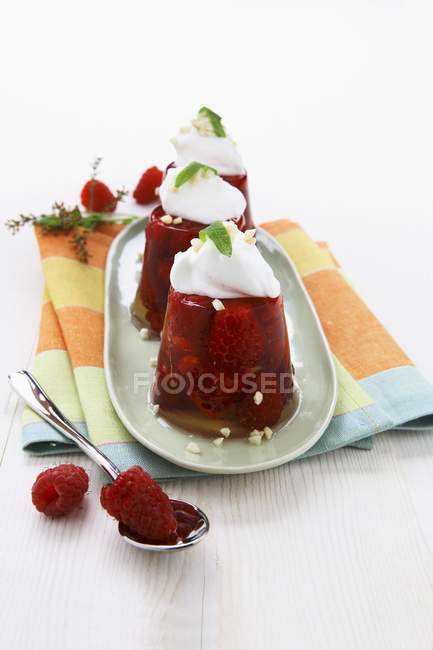 Jelly with whipped cream — Stock Photo