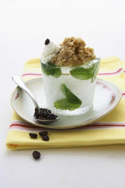Coffee Granita on ice with mint leaves and coffee beans — Stock Photo