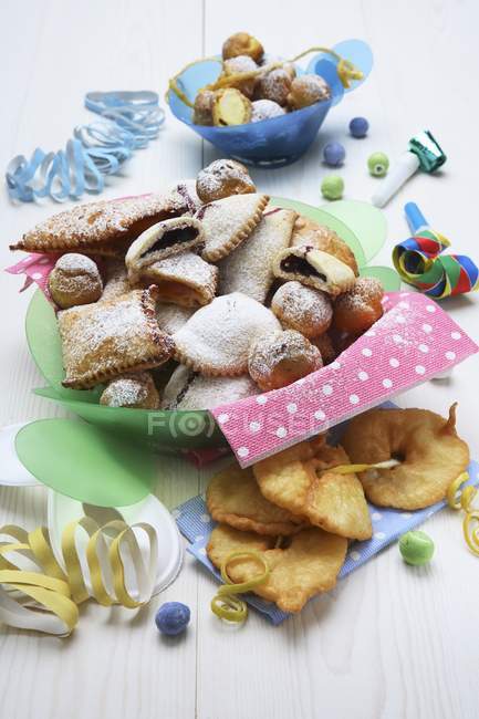 Elevated view of mixed Italian carnival pastries — Stock Photo