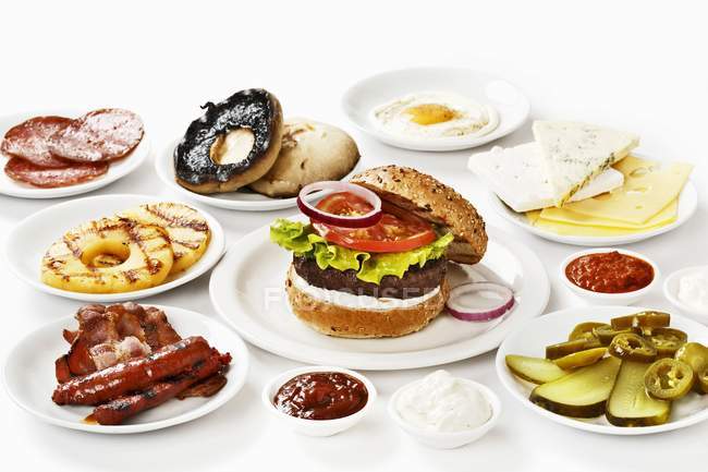 Hamburger with various ingredients — Stock Photo