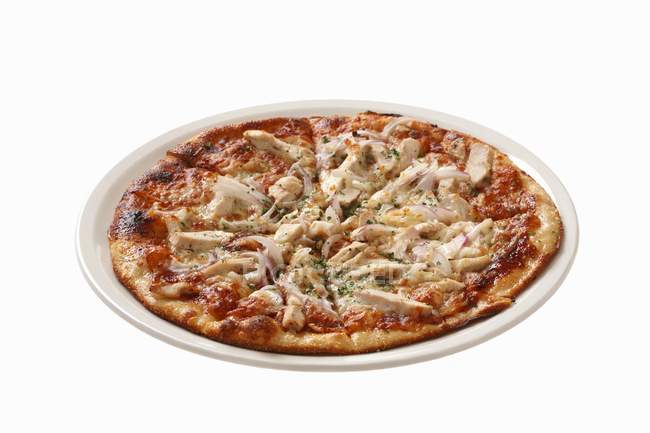 Pizza with chicken and mushrooms — Stock Photo