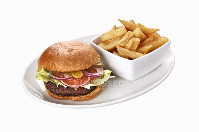 Champignon-Burger mit Pommes frites — Stockfoto