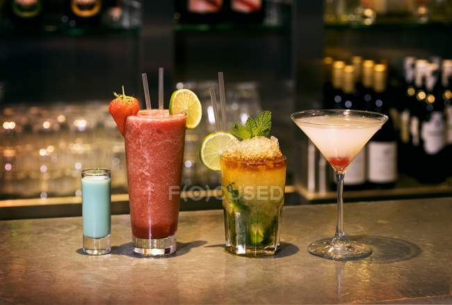 Various tropical cocktails — Stock Photo