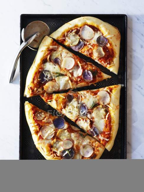 Potato pizza with cheese — Stock Photo