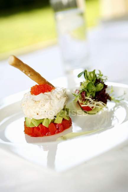 Salade de crabe sur assiette blanche — Photo de stock