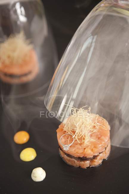 Smoked salmon burgers — Stock Photo