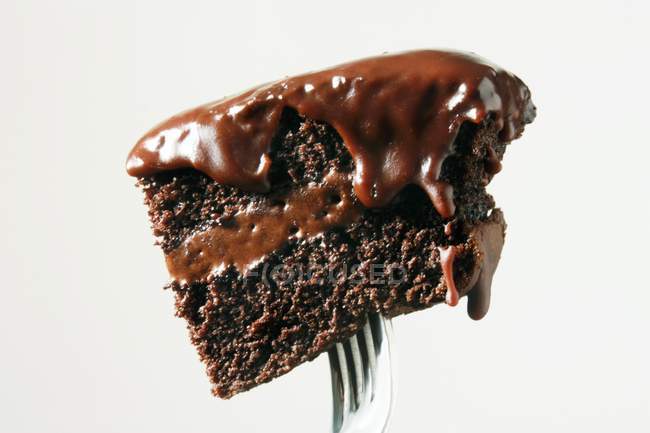 Piece of Chocolate Cake on Fork — Stock Photo