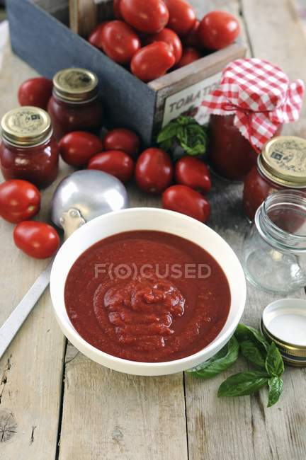 Salsa de tomate recién hecha - foto de stock