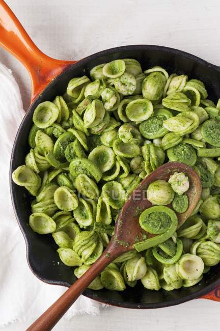 Spinach mint pesto on orecchiette pasta — Stock Photo