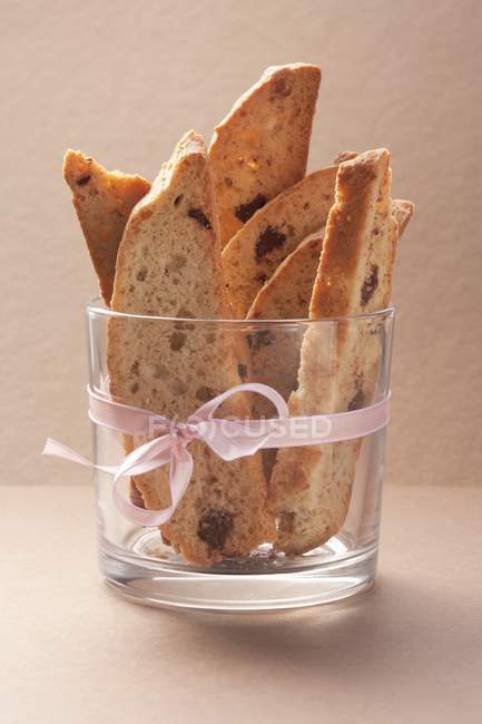 Closeup view of Italian Cantuccini almond biscuits in a glass — Stock Photo
