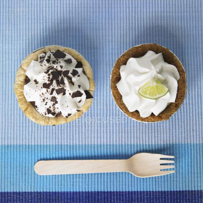 Chocolate Cream and Key Lime pies — Stock Photo